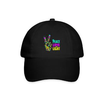 Peace Love Light Handzeichen Friedenssymbol Neon - Baseballkappe - Schwarz/Schwarz - Vorne