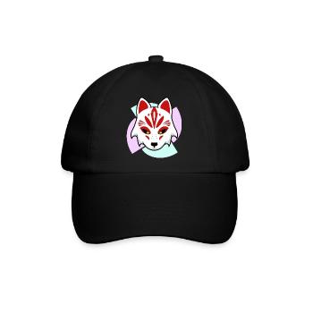 Rote Kitsune Maske - Tribal Muster - Baseballkappe - Schwarz/Schwarz - Vorne