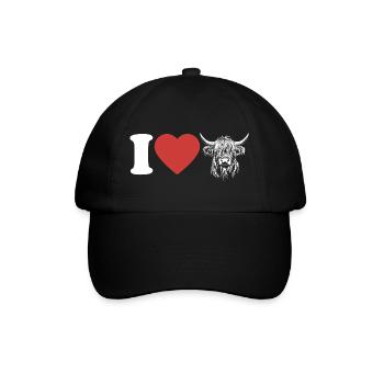 I Love Highland Cattle - Herz - Kuh - Rinderzucht - Baseballkappe - Schwarz/Schwarz - Vorne