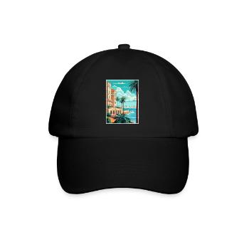 Cote D Azur Frankreich Vintage Reiseposter Souvenir - Baseballkappe - Schwarz/Schwarz - Vorne