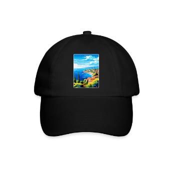 Côte d Azur Frankreich Vintage Reiseplakat Souvenir - Baseballkappe - Schwarz/Schwarz - Vorne