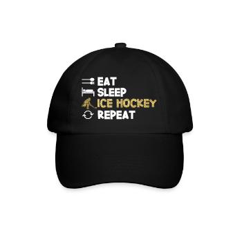 Eat Sleep Ice Hockey Repeat - Baseballkappe - Schwarz/Schwarz - Vorne