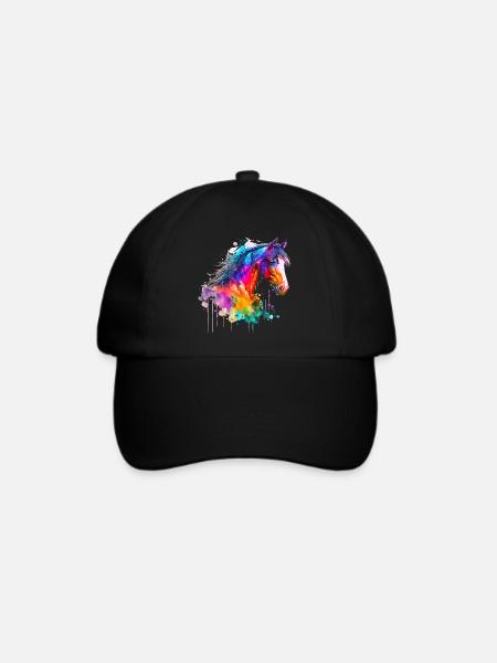 Idee Leidenschaft Pferde Reiter Aquarell Splash Art - Baseballkappe - Schwarz/Schwarz