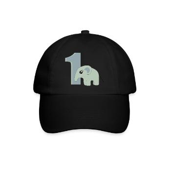 1. Geburtstag Zahl 1 Elefant Baby - Baseballkappe - Schwarz/Schwarz - Vorne