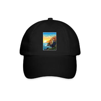 Cinque Terre Italien Dekoration Patmos Reiseposter - Baseballkappe - Schwarz/Schwarz - Vorne