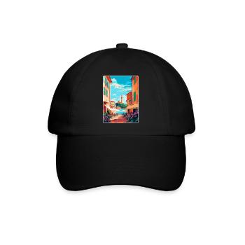 St. Tropez Frankreich Vintage Reiseplakat Souvenir - Baseballkappe - Schwarz/Schwarz - Vorne