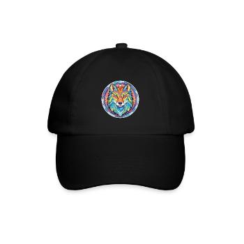 Wolf buntes Aquarell Tier Haustier Illustration - Baseballkappe - Schwarz/Schwarz - Vorne