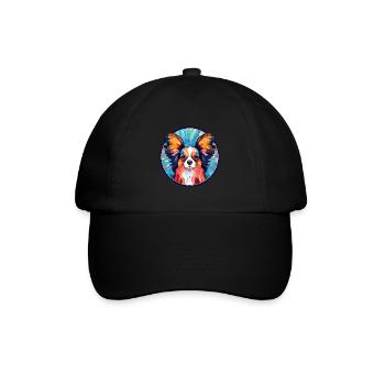 Papillon Hund Buntes Glas Bunte Karikatur Kawaii - Baseballkappe - Schwarz/Schwarz - Vorne