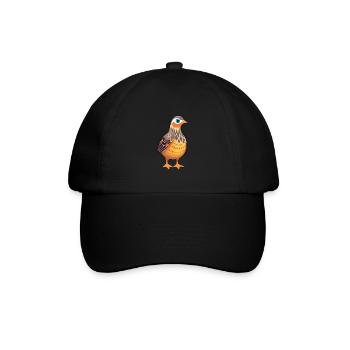 Rebhuhn-Karikatur-Kawaii-Aquarellillustration - Baseballkappe - Schwarz/Schwarz - Vorne