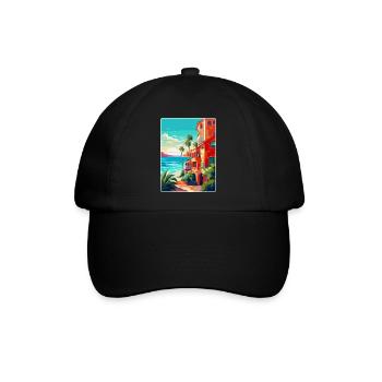 Costa Del Sol Spanien Vintage Reiseplakat Souvenir - Baseballkappe - Schwarz/Schwarz - Vorne