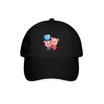 Schwein Kawaii Cartoon Haustier spielt mit Luftballons - Baseballkappe - Schwarz/Schwarz - Vorne