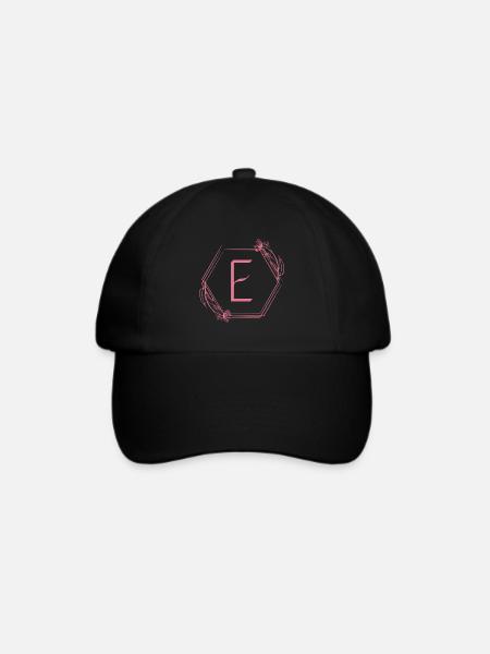 E-Monogramm mit Blütenrahmen - Baseballkappe - Schwarz/Schwarz