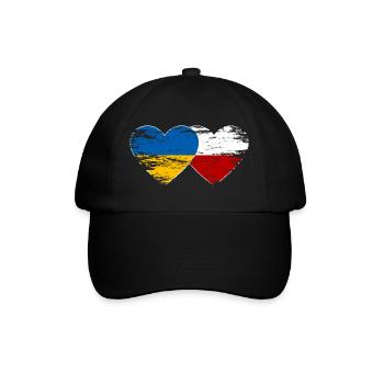 Ukraine Polen Flagge Herz used - Baseballkappe - Schwarz/Schwarz - Vorne