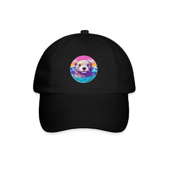 Otter Aquarell Karikatur Kawaii Haustier Tier Farbefu - Baseballkappe - Schwarz/Schwarz - Vorne