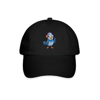 Taube Lustige Zeichentrickfigur Kopfhörer Musik - Baseballkappe - Schwarz/Schwarz - Vorne