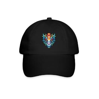 Drache Buntes Aquarell Tier Haustier Illustration - Baseballkappe - Schwarz/Schwarz - Vorne