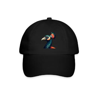 Pfau Cartoon Figur Buntes Haustier Tier - Baseballkappe - Schwarz/Schwarz - Vorne