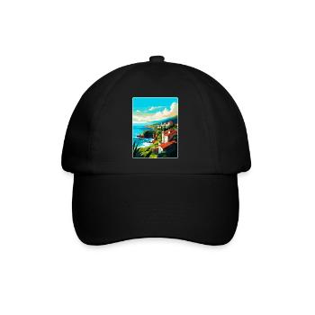 São Miguel Portugal Vintage Reiseplakat Souvenir - Baseballkappe - Schwarz/Schwarz - Vorne
