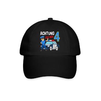 4. Geburtstag Polizei Auto 4 Jahre alt Polizist - Baseballkappe - Schwarz/Schwarz - Vorne