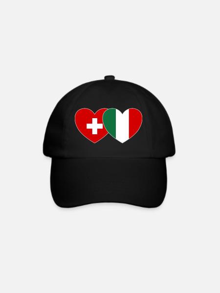 Schweiz Italien Flagge Herz - Baseballkappe - Schwarz/Schwarz