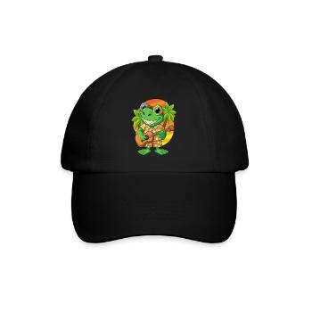 Lustiger Frosch Cartoon Sommer Strand Sonnenbrille Gitarre - Baseballkappe - Schwarz/Schwarz - Vorne