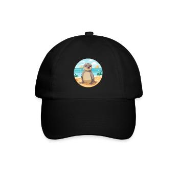 Siegel Aquarell Karikatur Kawaii Clipart Tier - Baseballkappe - Schwarz/Schwarz - Vorne