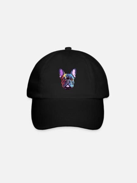 Französische Bulldogge Hunderasse Aquarell Karikatur Kawaii - Baseballkappe - Schwarz/Schwarz