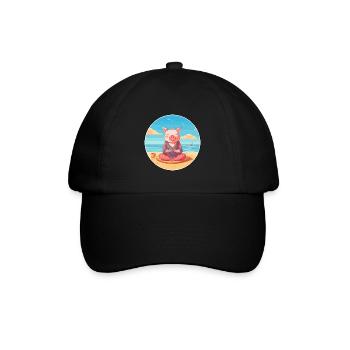 Schwein Karikatur Yoga Strand Sommer Illustration - Baseballkappe - Schwarz/Schwarz - Vorne