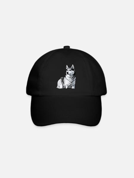 Nette Husky Hund Rasse Kopf Cartoon Illustration - Baseballkappe - Schwarz/Schwarz