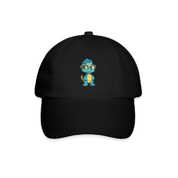Drache mit Brille Karikatur Kawaii Illustration - Baseballkappe - Schwarz/Schwarz - Vorne