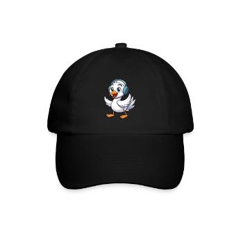 Schwan Lustige Zeichentrickfigur Kopfhörer Musik - Baseballkappe - Schwarz/Schwarz - Vorne