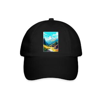 Mayrhofen Österreich Vintage Reiseposter Souvenir - Baseballkappe - Schwarz/Schwarz - Vorne