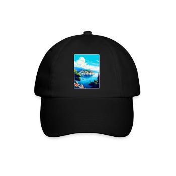 Insel Vis Kroatien Vintage Reiseplakat Souvenir - Baseballkappe - Schwarz/Schwarz - Vorne