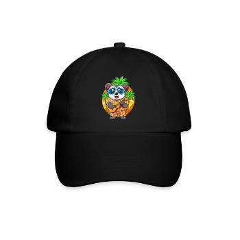 Lustige Panda Cartoon Sommer Strand Sonnenbrille Gitarre - Baseballkappe - Schwarz/Schwarz - Vorne
