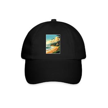 North Shore Hawaii Vintage Reiseposter Souvenir - Baseballkappe - Schwarz/Schwarz - Vorne