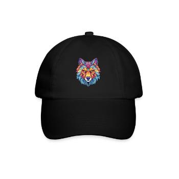 Wolf buntes Aquarell Tier Haustier Illustration - Baseballkappe - Schwarz/Schwarz - Vorne