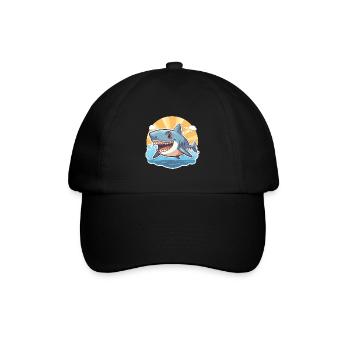 Hai Lustige Karikatur Kawaii Strand Illustration - Baseballkappe - Schwarz/Schwarz - Vorne