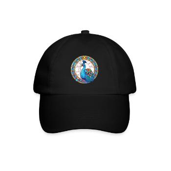 Pfau Buntes Aquarell Tier Illustration - Baseballkappe - Schwarz/Schwarz - Vorne