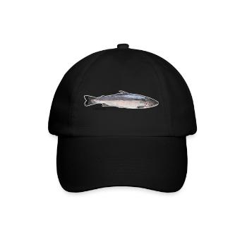 Lachs (Salmo salar) mit weißem Rand - Baseballkappe - Schwarz/Schwarz - Vorne