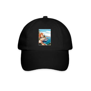 Cote D Azur Frankreich Vintage Reiseposter Souvenir - Baseballkappe - Schwarz/Schwarz - Vorne