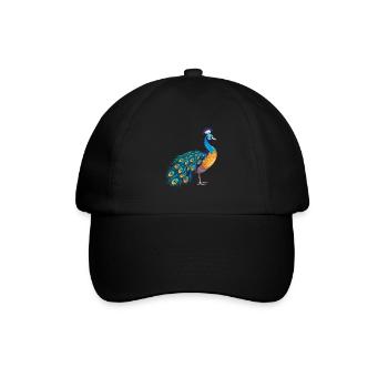 Pfau buntes Aquarell Cartoon Kawaii Tier - Baseballkappe - Schwarz/Schwarz - Vorne
