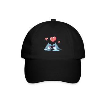 Haie Kawaii Cartoon Haustier spielt mit Luftballons - Baseballkappe - Schwarz/Schwarz - Vorne