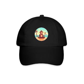 Affe-Cartoon-Yoga-Strand-Sommer-Illustration - Baseballkappe - Schwarz/Schwarz - Vorne