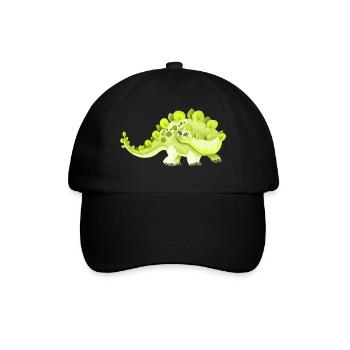 Grüner Dino mit Blattpanzer - Baseballkappe - Schwarz/Schwarz - Vorne