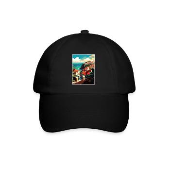 São Miguel Portugal Vintage Reiseposter Souvenir - Baseballkappe - Schwarz/Schwarz - Vorne