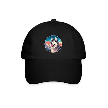 Alaska Malamute Hunderasse Cartoon Kawaii Watercol - Baseballkappe - Schwarz/Schwarz - Vorne