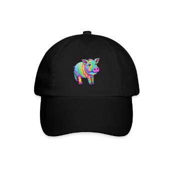 Schwein buntes Aquarell Cartoon Kawaii Tier - Baseballkappe - Schwarz/Schwarz - Vorne