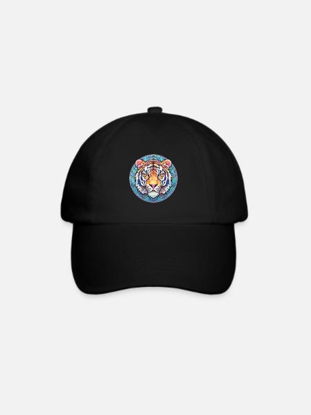 Tiger Buntes Buntes Karikatur-Kawaii-Tier - Baseballkappe - Schwarz/Schwarz