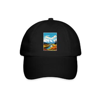 Denali Nationalpark Alaska Vintage Reiseposter - Baseballkappe - Schwarz/Schwarz - Vorne
