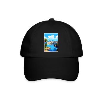 Dubrovnik Kroatien Vintage Reiseposter Souvenir - Baseballkappe - Schwarz/Schwarz - Vorne